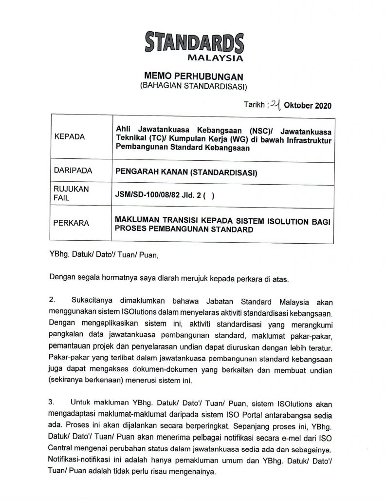 To all ACEM members involved with Jabatan Standard Malaysia (JSM), in